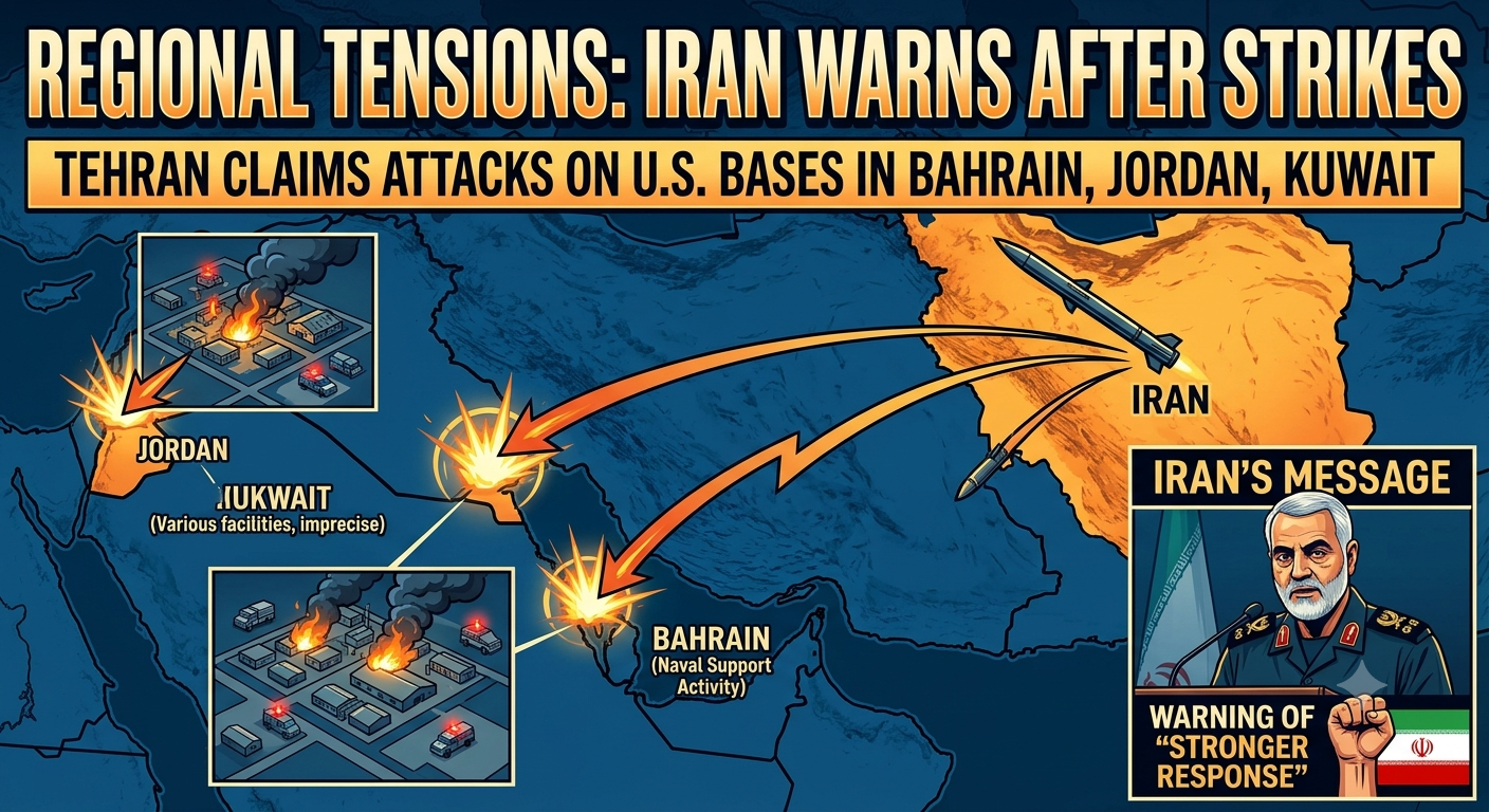Iran Says It Targeted US Bases in Bahrain, Jordan and Kuwait, Warns of Stronger Response