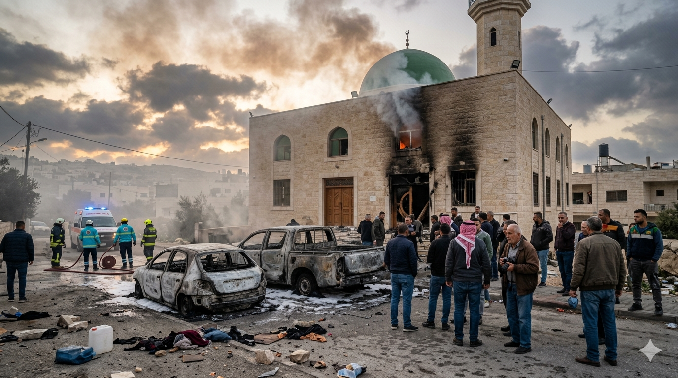 Israeli Settlers Set Fire to Mosque and Vehicles During West Bank Attacks Near Ramallah