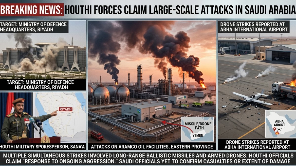 Houthis Claim Attacks on Saudi Defence Ministry, Aramco Sites and Airports