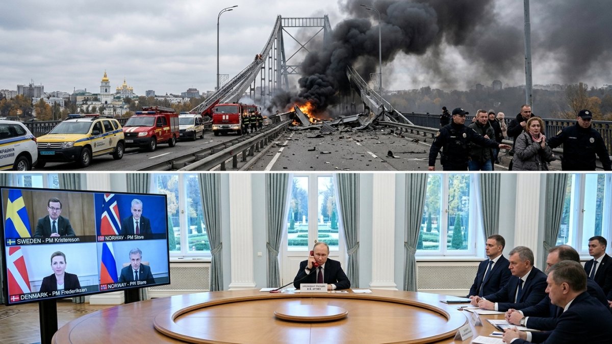 Russian Strikes Hit Kyiv Bridge as Nordic Leaders Speak with Putin