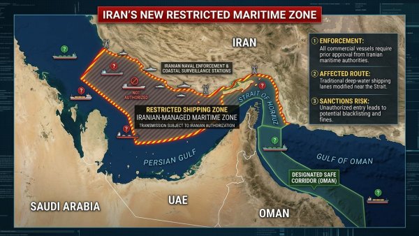 Iran to Impose Restricted Shipping Zone Near Strait of Hormuz