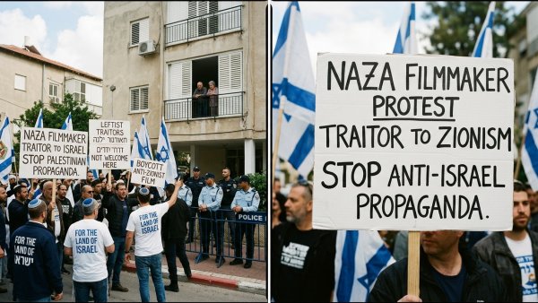 Far-Right Israelis Protest Outside Parents’ Home of NAZA Filmmaker