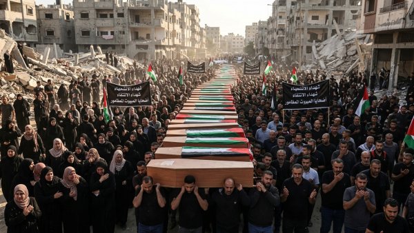 Gaza Holds Funeral for 75 People Recovered From Destroyed Homes