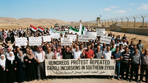Hundreds Protest Repeated Israeli Incursions in Southern Syria