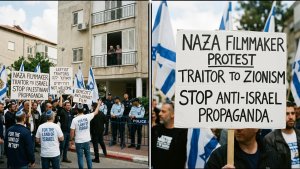 Far-Right Israelis Protest Outside Parents’ Home of NAZA Filmmaker